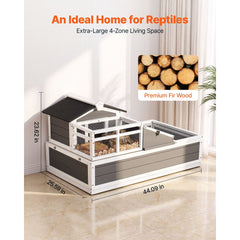 VEVOR Tortoise Habitat 4-Room Wooden Tortoise House with Balcony 2 Stories, for Small Animals Indoor Outdoor, Built-in