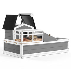 VEVOR Tortoise Habitat 4-Room Wooden Tortoise House with Balcony 2 Stories, for Small Animals Indoor Outdoor, Built-in