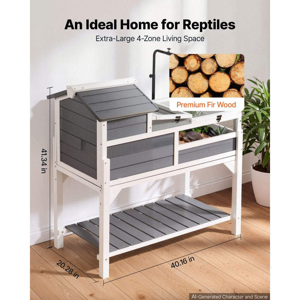 VEVOR Tortoise Habitat 4-Room Wooden Tortoise House Adjustable Lamp Stand, for Small Animals Indoor Outdoor, 2 Stories
