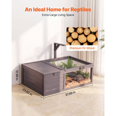 VEVOR Tortoise Habitat 2-Room Wooden Tortoise House with Pull-Out Tray, for Small Animals Indoor Outdoor, Lamp Stand