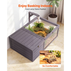 VEVOR Tortoise Habitat 2-Room Wooden Tortoise House with Pull-Out Tray, for Small Animals Indoor Outdoor, Lamp Stand