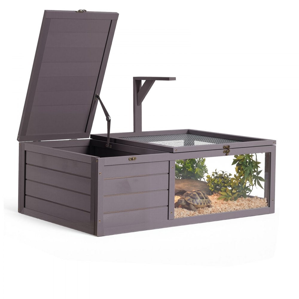 VEVOR Tortoise Habitat 2-Room Wooden Tortoise House with Pull-Out Tray, for Small Animals Indoor Outdoor, Lamp Stand