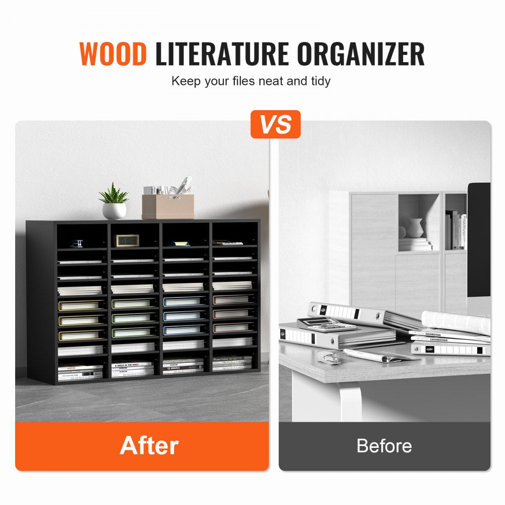 VEVOR Wood Literature Organizer, 36 Compartments, File Sorter with Removable Shelves, Mailboxes Slot for Office Home
