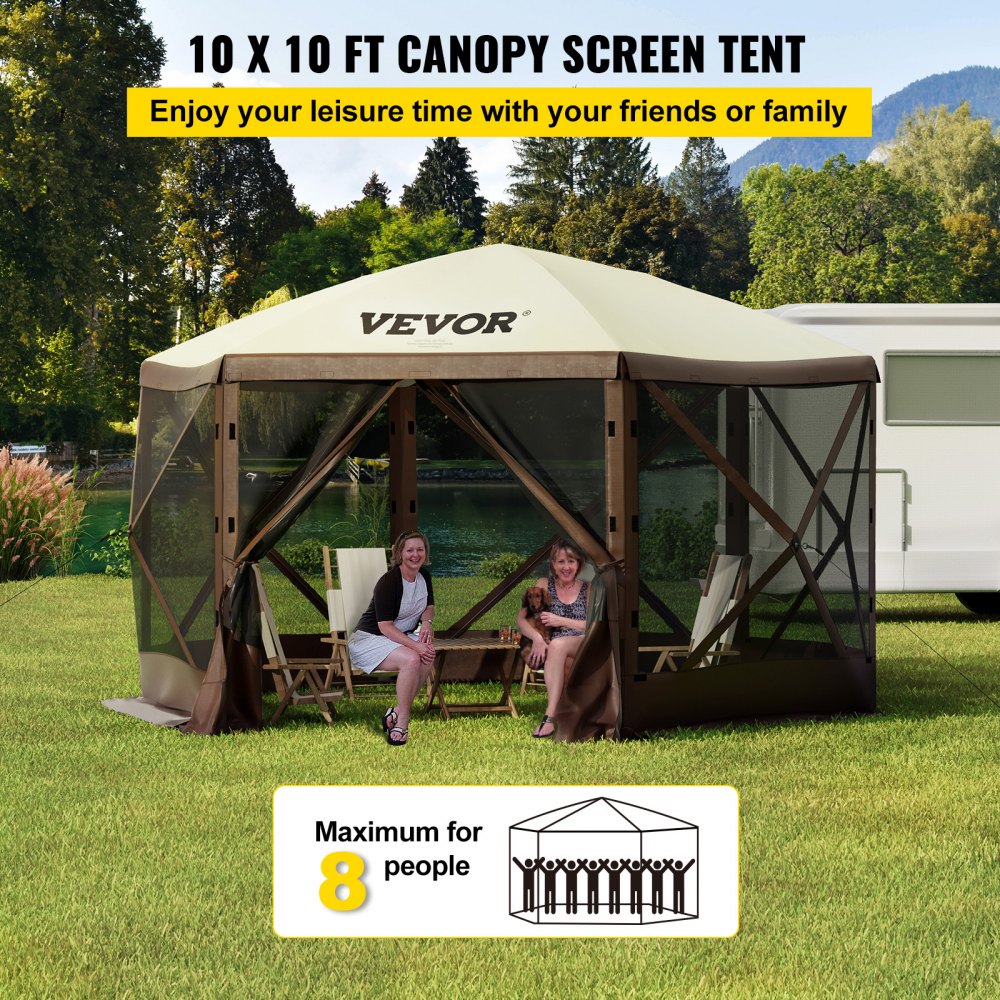 VEVOR Gazebo Screen Tent, 10 x 10 ft, 6 Sided Pop-up Camping Canopy Shelter Tent with Mesh Windows, Portable Carry Bag