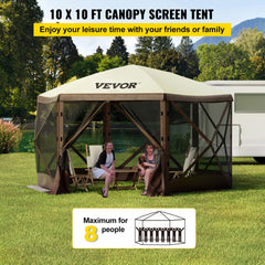 VEVOR Gazebo Screen Tent, 10 x 10 ft, 6 Sided Pop-up Camping Canopy Shelter Tent with Mesh Windows, Portable Carry Bag