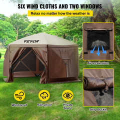 VEVOR Gazebo Screen Tent, 10 x 10 ft, 6 Sided Pop-up Camping Canopy Shelter Tent with Mesh Windows, Portable Carry Bag