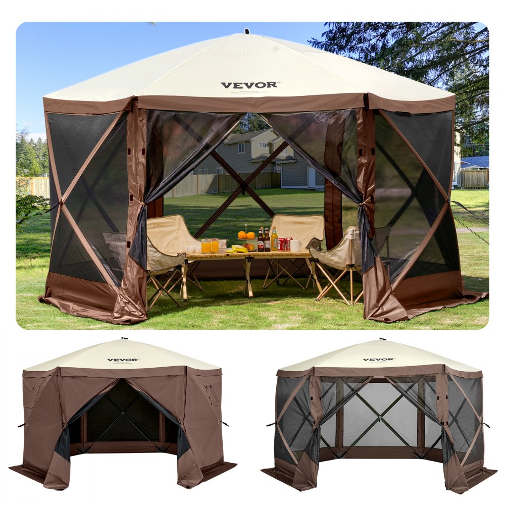 VEVOR Gazebo Screen Tent, 10 x 10 ft, 6 Sided Pop-up Camping Canopy Shelter Tent with Mesh Windows, Portable Carry Bag