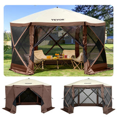 VEVOR Gazebo Screen Tent, 10 x 10 ft, 6 Sided Pop-up Camping Canopy Shelter Tent with Mesh Windows, Portable Carry Bag