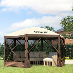 VEVOR Gazebo Screen Tent, 12 x 12 ft, 6 Sided Pop-up Camping Canopy Shelter Tent with Mesh Windows, Portable Carry Bag