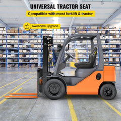 VEVOR Universal Lawn Tractor Seat Replacement, Compact High Back Mower Seat, Black Vinyl Forklift Seat, Central Drain