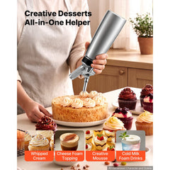 VEVOR Professional 304 Stainless Steel Whipped Cream Dispenser 500ml, Leak-Free Whipped Cream Maker, Whip Cream