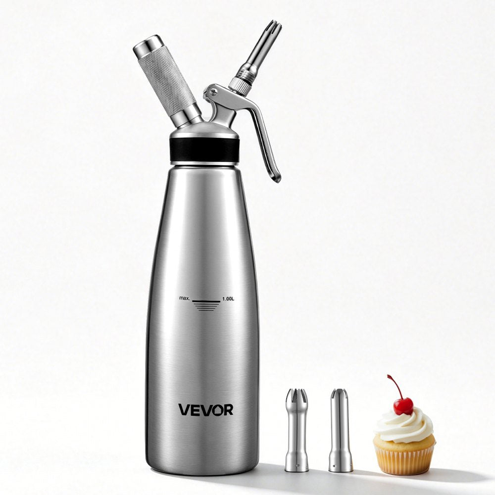 VEVOR Professional 304 Stainless Steel Whipped Cream Dispenser 1000ml, Leak-Free Whipped Cream Maker, Whip Cream