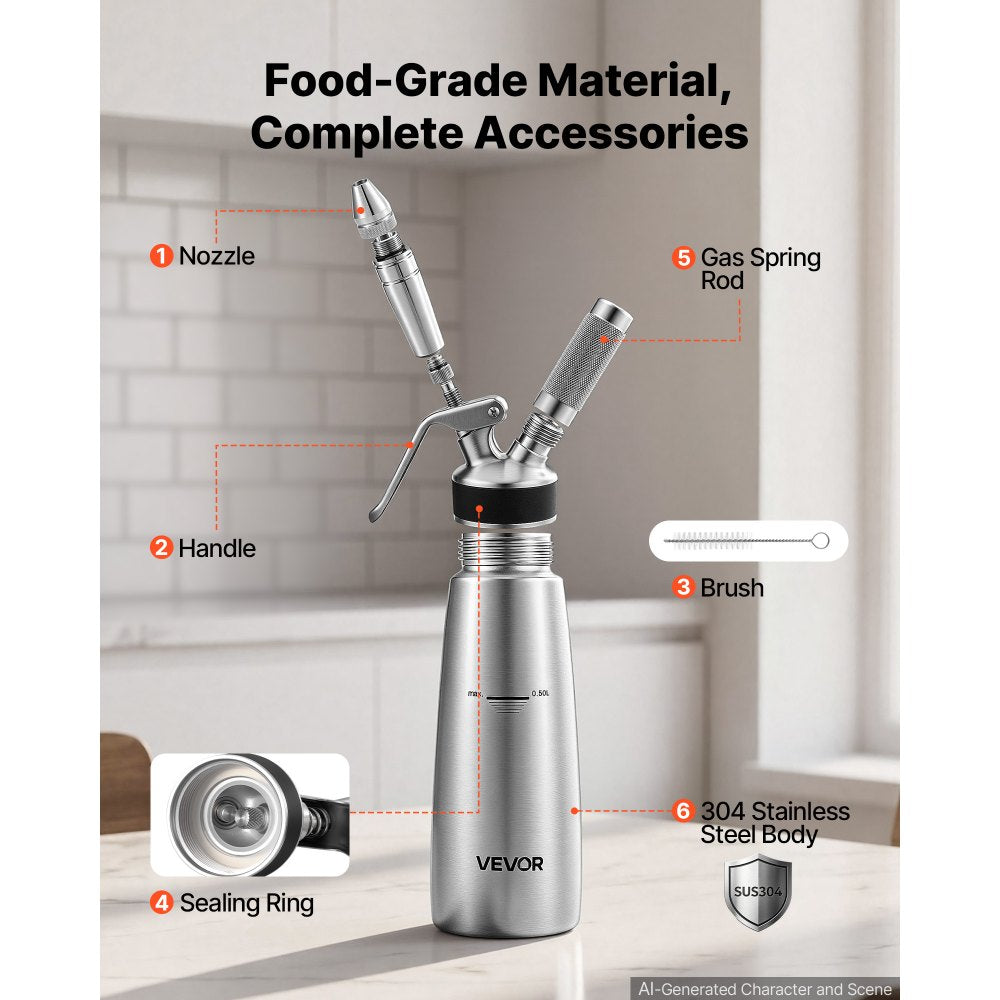 VEVOR Nitro Cold Brew Coffee Maker 17 oz Nitrogen Dispenser System, Home Brew Coffee Keg, Portable Nitrogen Infuser