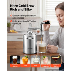 VEVOR Nitro Cold Brew Coffee Maker 68 oz Nitrogen Dispenser System, Home Brew Coffee Keg, Portable Nitrogen Infuser