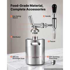 VEVOR Nitro Cold Brew Coffee Maker 68 oz Nitrogen Dispenser System, Home Brew Coffee Keg, Portable Nitrogen Infuser