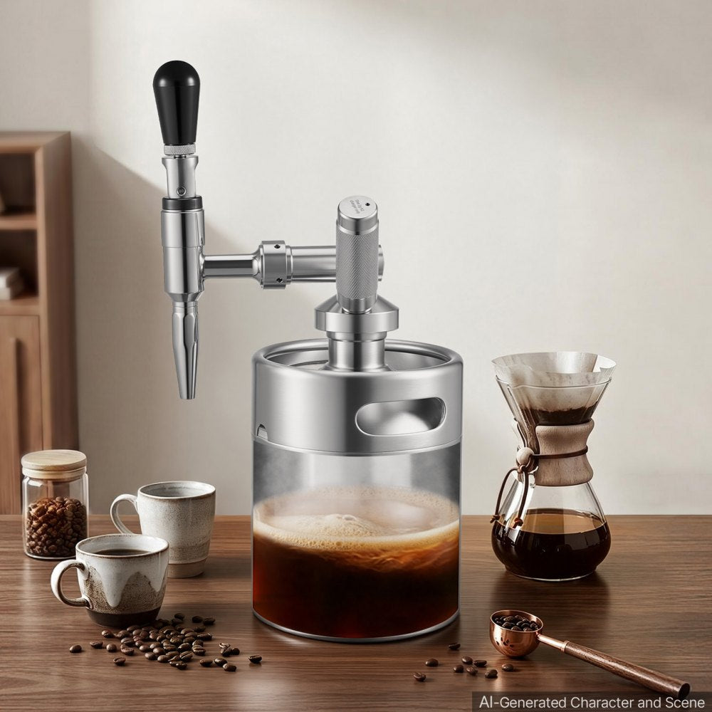 VEVOR Nitro Cold Brew Coffee Maker 68 oz Nitrogen Dispenser System, Home Brew Coffee Keg, Portable Nitrogen Infuser
