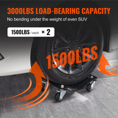 VEVOR Wheel Dolly, 3000 lbs/1360 kg Car Dollies, Wheel Dolly Car Tire Stake Set of 2 Piece, Heavy-duty Car Tire Dolly