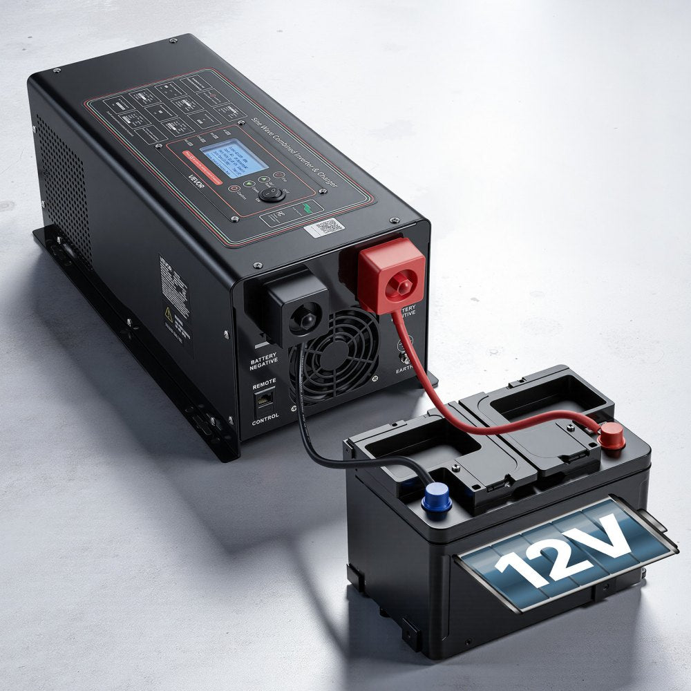 VEVOR Pure Sine Wave Inverter Charger, 2000W, DC 12V to AC 120V Power Inverter with LCD Display, Remote Control, Low