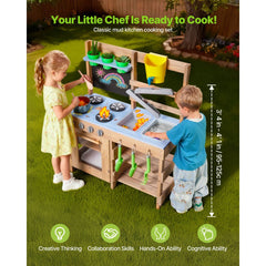 VEVOR Mud Kitchen, Outdoor Mud Kitchen for Kids, Wood Outdoor Play Kitchens with Stoves, Hooks, Sinks, Planting