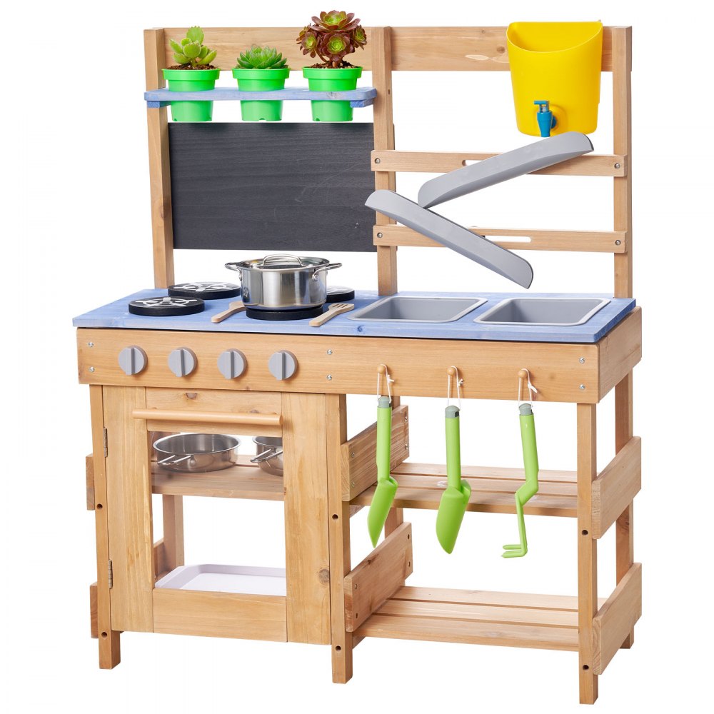 VEVOR Mud Kitchen, Outdoor Mud Kitchen for Kids, Wood Outdoor Play Kitchens with Stoves, Hooks, Sinks, Planting