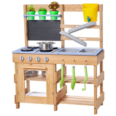 VEVOR Mud Kitchen, Outdoor Mud Kitchen for Kids, Wood Outdoor Play Kitchens with Stoves, Hooks, Sinks, Planting