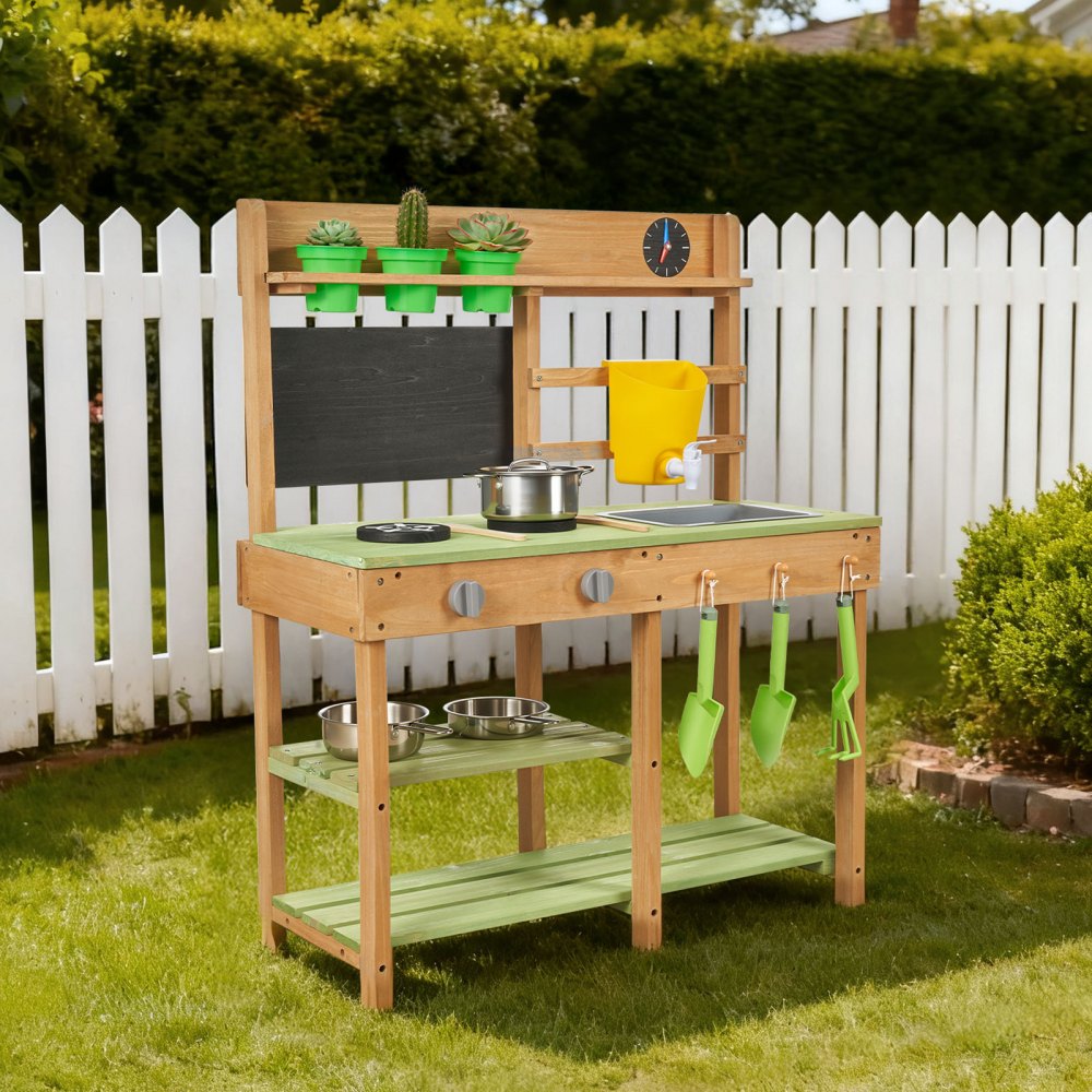 VEVOR Mud Kitchen, Outdoor Mud Kitchen for Kids, Wood Outdoor Play Kitchens with Stoves, Tank, Sink, Planting Shovels