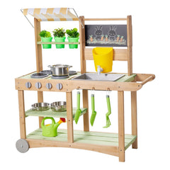VEVOR Mud Kitchen, Outdoor Mud Kitchen for Kids, Wood Outdoor Play Kitchens with Spoons, Sink, Sunshade Canopy, Swivel
