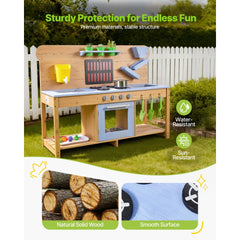 VEVOR Mud Kitchen, Outdoor Mud Kitchen for Kids, Wood Outdoor Play Kitchens with Stoves, Hooks, Double Sinks, Planting