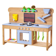VEVOR Mud Kitchen, Outdoor Mud Kitchen for Kids, Wood Outdoor Play Kitchens with Stoves, Hooks, Double Sinks, Planting