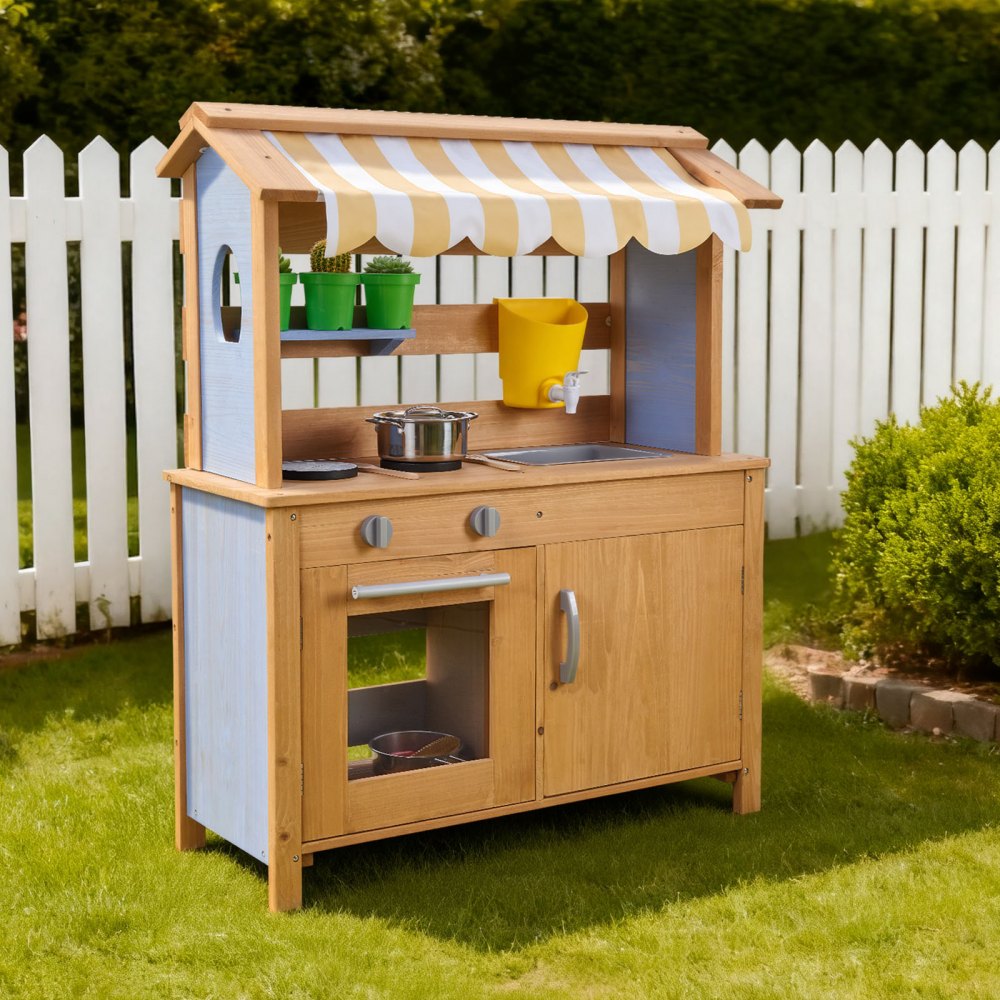VEVOR Mud Kitchen, Outdoor Mud Kitchen for Kids, Wood Outdoor Play Kitchens with Spoons, Sink, Tank, Sunshade Canopy