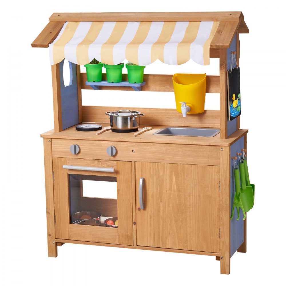 VEVOR Mud Kitchen, Outdoor Mud Kitchen for Kids, Wood Outdoor Play Kitchens with Spoons, Sink, Tank, Sunshade Canopy