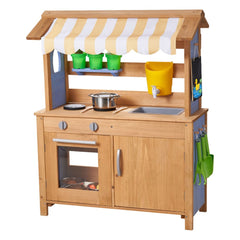 VEVOR Mud Kitchen, Outdoor Mud Kitchen for Kids, Wood Outdoor Play Kitchens with Spoons, Sink, Tank, Sunshade Canopy