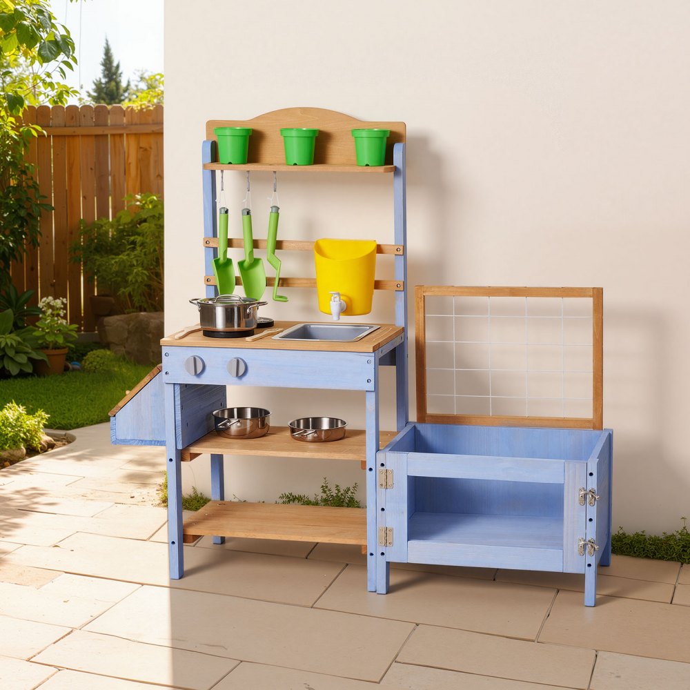 VEVOR Mud Kitchen, Outdoor Mud Kitchen for Kids, Wood Outdoor Play Kitchens with Planting Box, Critter Catcher