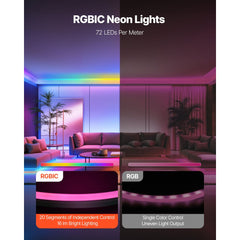 VEVOR LED Neon Rope Light, 16.4 ft, Flexible RGB-IC LED Strip Light, Control with App/Remote, Works with Alexa & Google