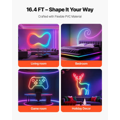 VEVOR LED Neon Rope Light, 16.4 ft, Flexible RGB-IC LED Strip Light, Control with App/Remote, Works with Alexa & Google