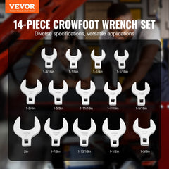 VEVOR Crowfoot Wrench Set, 1/2" Drive 14-Piece SAE (1-1/16" - 2") Crows Foot Wrench Set with Storage Tray, 40CR