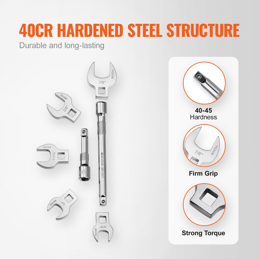 VEVOR Crowfoot Wrench Set, 3/8" Drive 20-Piece Crows Foot Wrench Set with 2 Extension Bars and EVA Tool Organizer,40CR