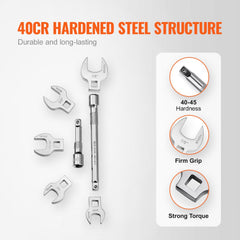 VEVOR Crowfoot Wrench Set, 3/8" Drive 20-Piece Crows Foot Wrench Set with 2 Extension Bars and EVA Tool Organizer,40CR