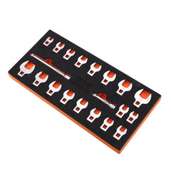 VEVOR Crowfoot Wrench Set, 3/8" Drive 20-Piece Crows Foot Wrench Set with 2 Extension Bars and EVA Tool Organizer,40CR