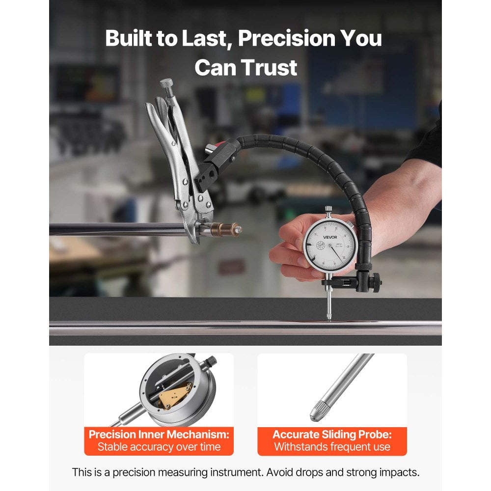 VEVOR Dial Test Indicator with 360-Degree Flexible Arm and 360-Degree Locking Pliers, 0.001 inch Accuracy, 0-1 inch