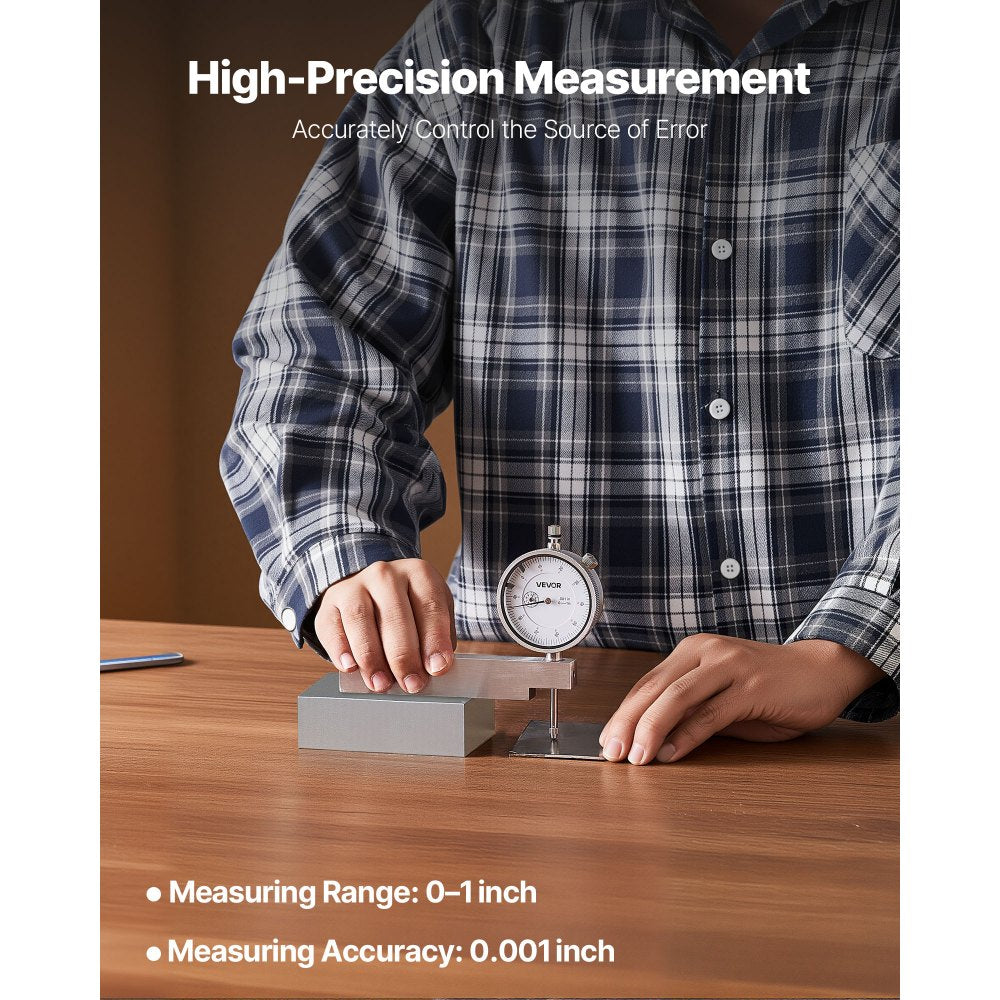 VEVOR Dial Test Indicator with Metal Base, 0.001 inch Accuracy, 0-1 inch Range, Easy to Read Large Dial, Professional