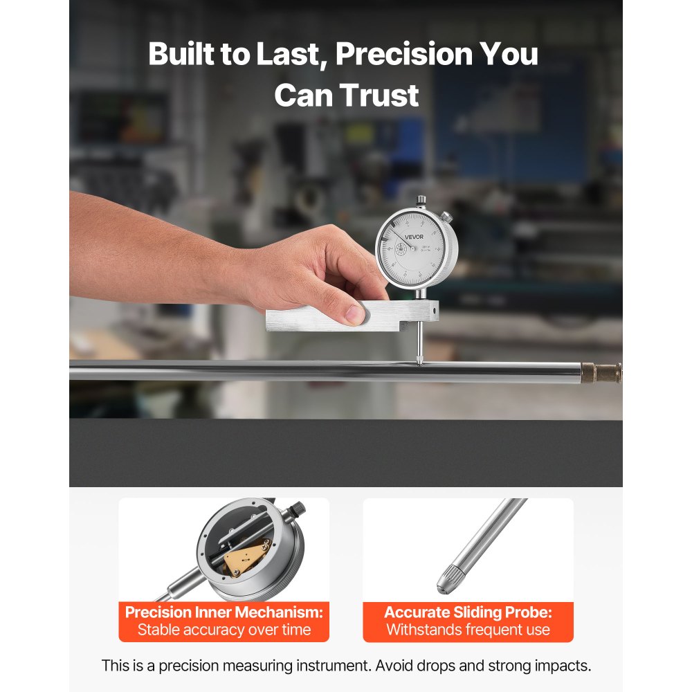 VEVOR Dial Test Indicator with Metal Base, 0.001 inch Accuracy, 0-1 inch Range, Easy to Read Large Dial, Professional