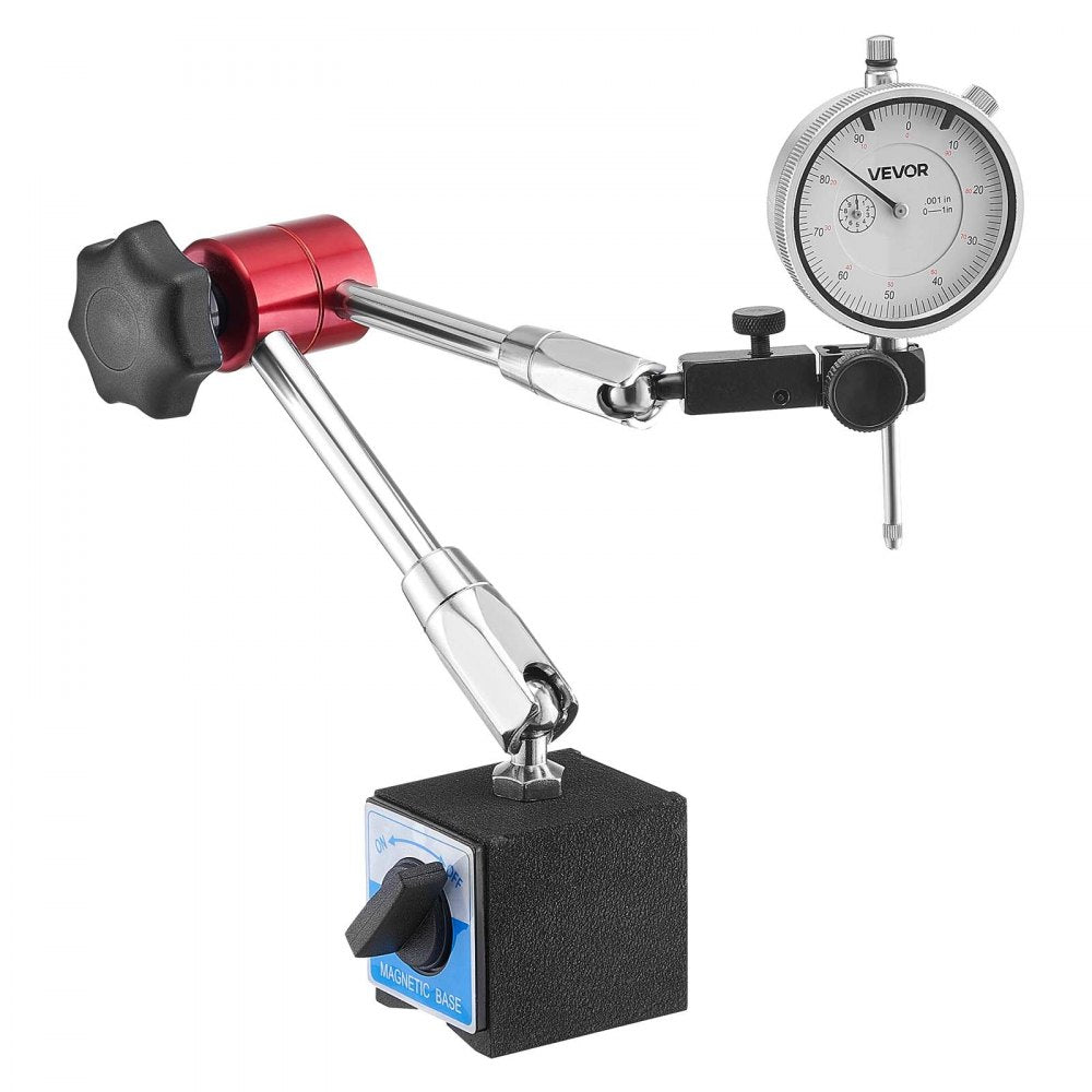 VEVOR Dial Test Indicator with Magnetic Flexible Base Stand, 0.001 inch Accuracy, 0-1 inch Range, Fine Adjustable Long