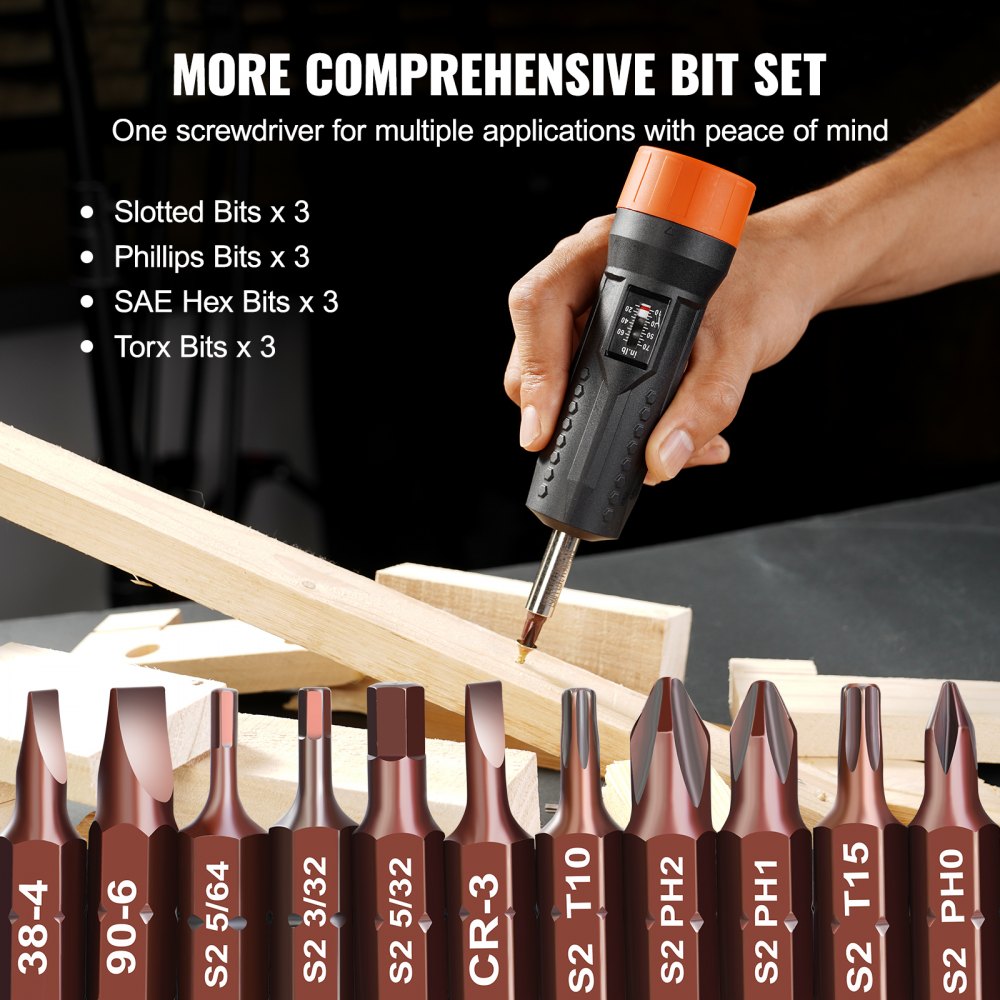 VEVOR 1/4" Drive Torque Screwdriver Wrench Set | 10-70 in-lbs Torque Adjustment Range | 1 in-lb Increment Torque