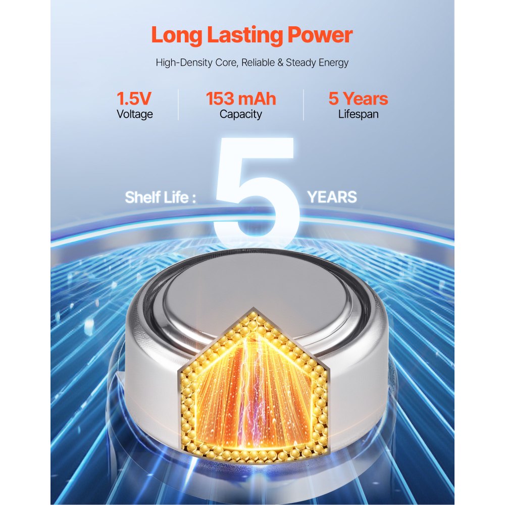 VEVOR Button Cell Battery, 4 Pack (40 Count) LR44 Alkaline Batteries Non-Mercury, AG13 357 303 SR44 Battery 1.5V Button