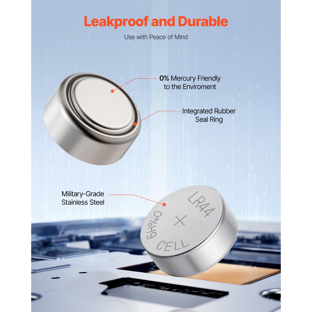 VEVOR Button Cell Battery, 4 Pack (40 Count) LR44 Alkaline Batteries Non-Mercury, AG13 357 303 SR44 Battery 1.5V Button