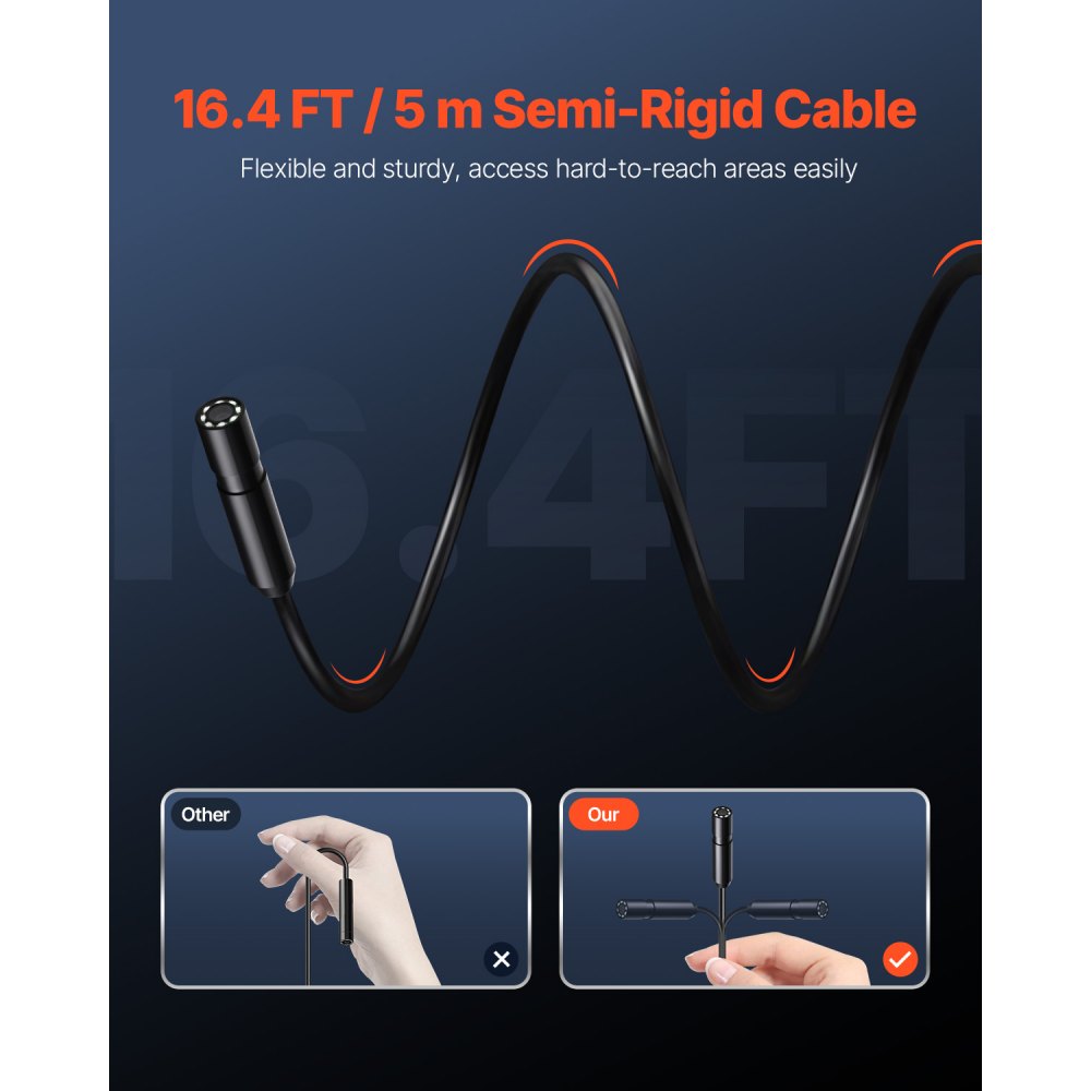 VEVOR Endoscope Camera with Light, 1920P HD Borescope for Android & IOS, 8 LED Lights Inspection Camera with 16.4FT