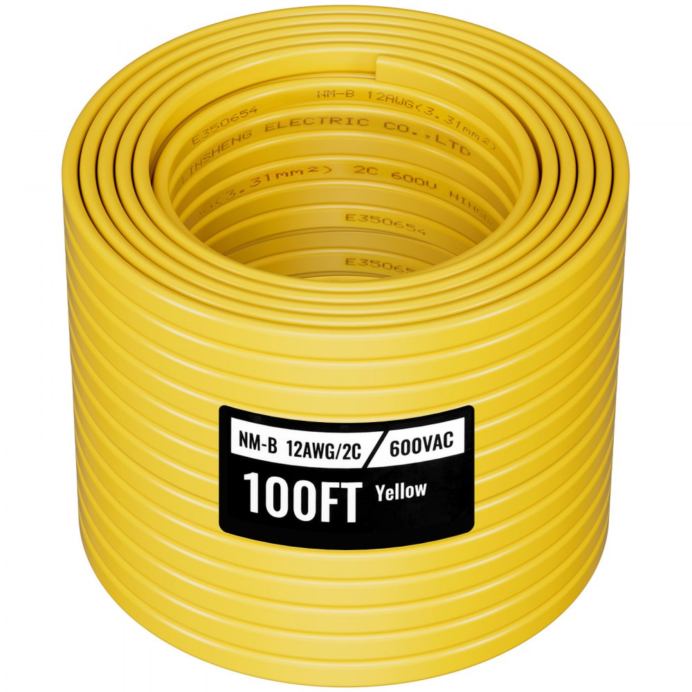 VEVOR NM-B Wire, 12AWG/2C Non-Mettalic Residential Indoor Electrical Wire with Ground, PVC Sheathed High-Purity Copper