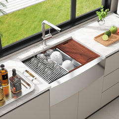 VEVOR Farmhouse Kitchen Sink, 304 Stainless Steel Drop-In Sinks, Top Mount Single Bowl Basin with Ledge & Accessories