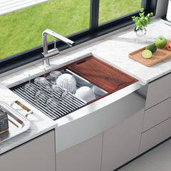 VEVOR Farmhouse Kitchen Sink, 304 Stainless Steel Drop-In Sinks, Top Mount Single Bowl Basin with Ledge & Accessories